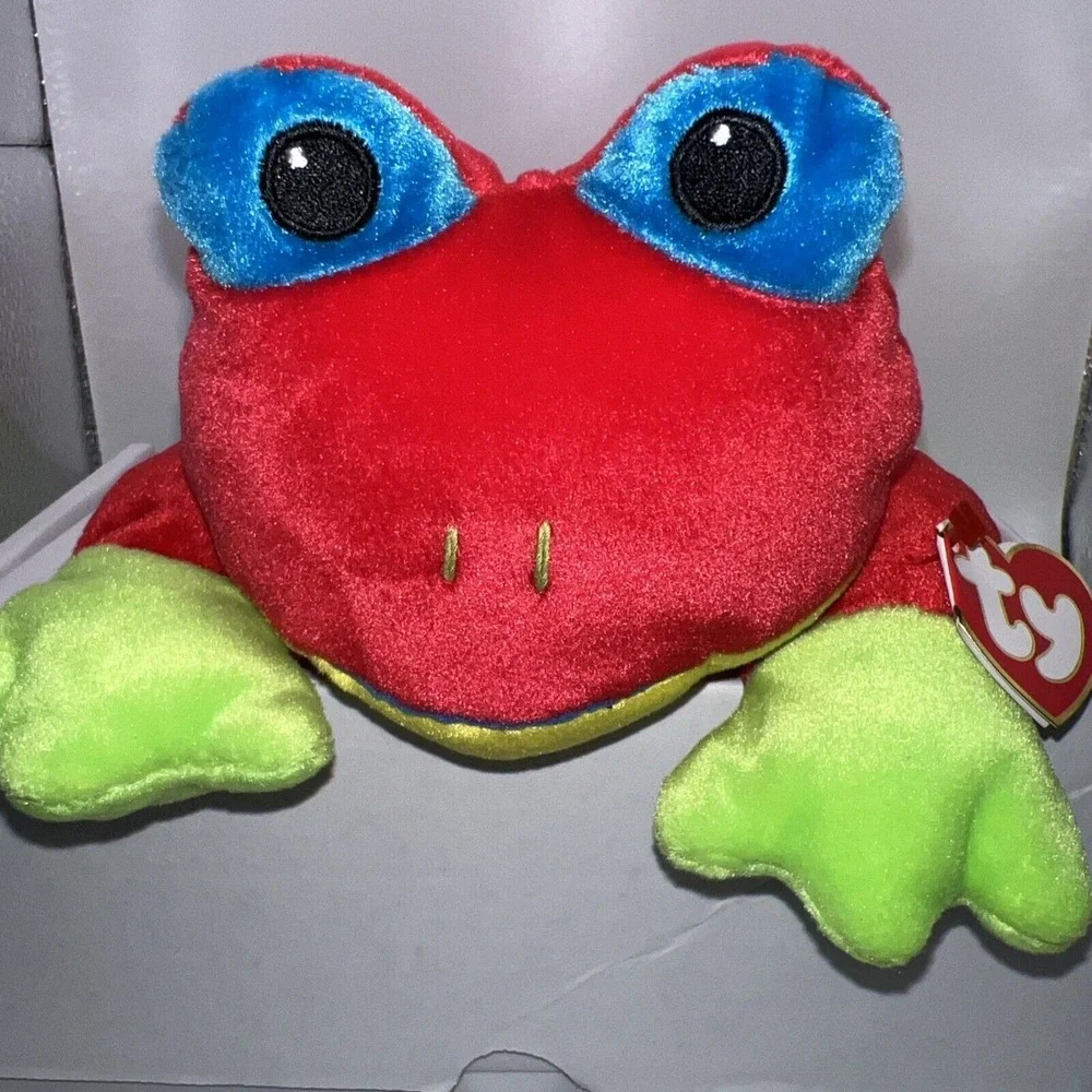 Vintage 1998 Ty Ribbit Pillow Pal Red and Green Frog‎ 15'' plush -Stuffed Animal